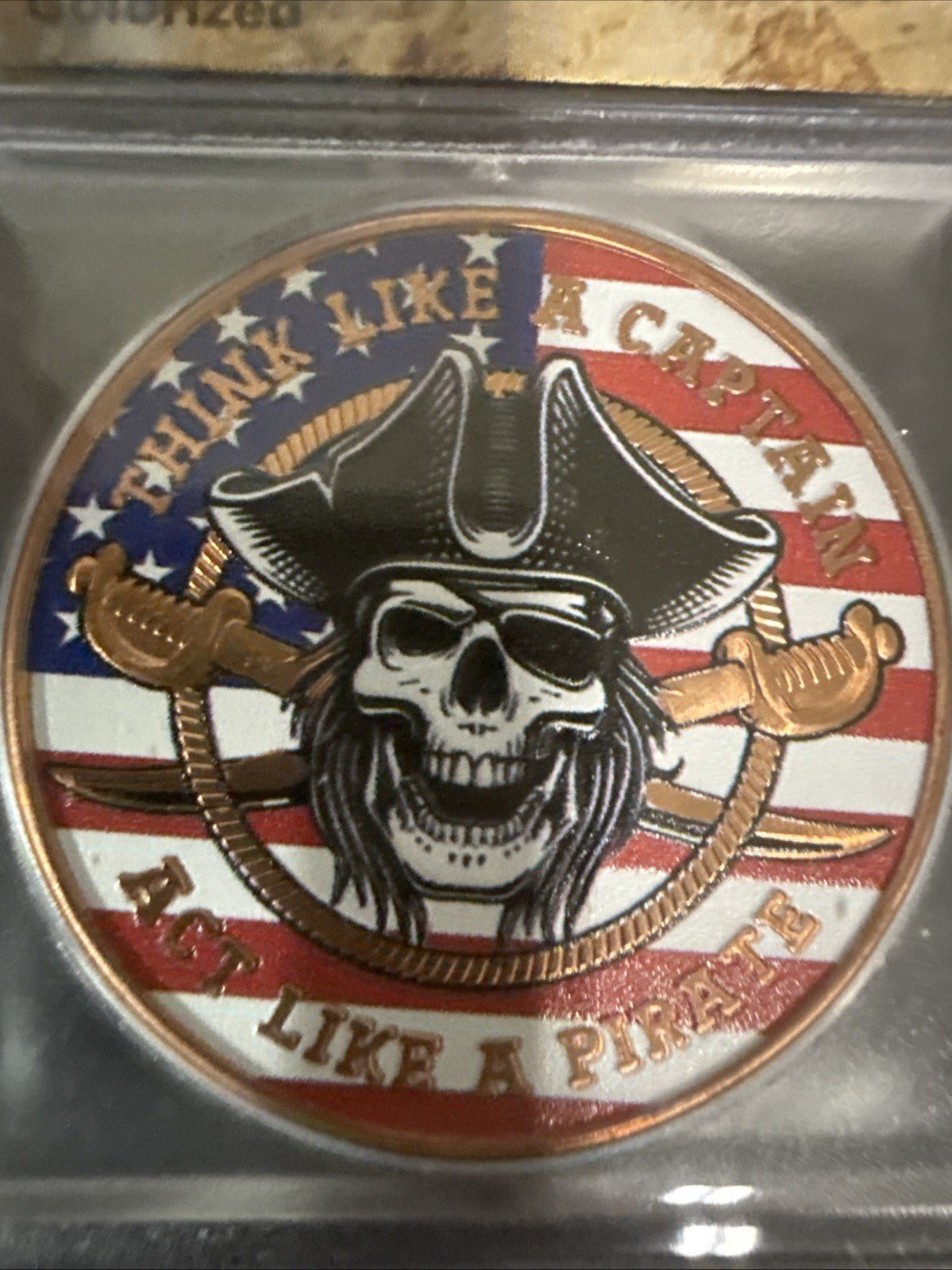 HayleyBug Pirate Skull American Flag 1 oz Copper Round – ICG MS70 Perfect - toyscardscomics