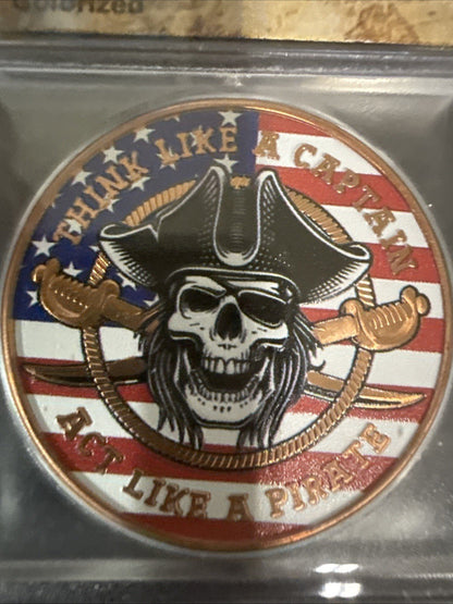 HayleyBug Pirate Skull American Flag 1 oz Copper Round – ICG MS70 Perfect - toyscardscomics