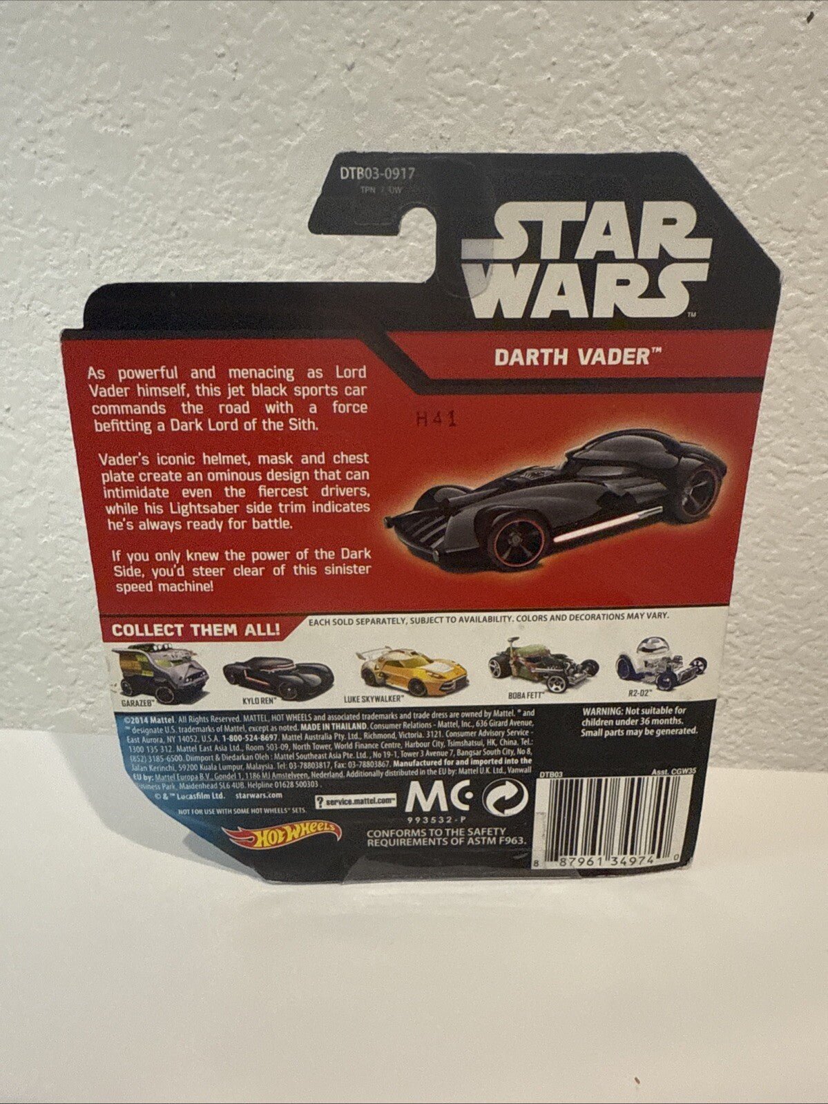 Hot Wheels Star Wars Darth Vader Character Car - toyscardscomics