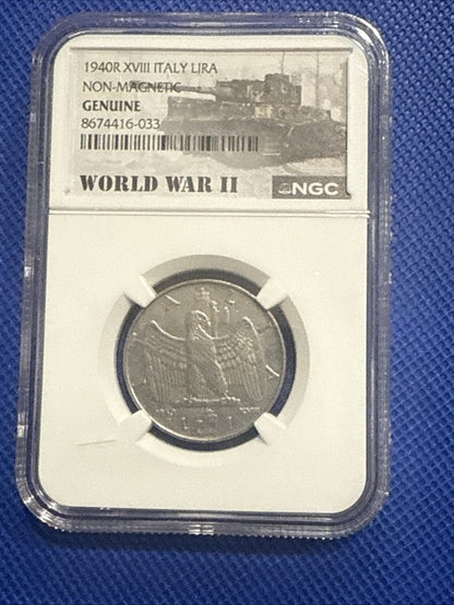 ITALY Vittorio Emanuele III 1940 R - XVIII 1 LIRA, NON - MAGNETIC, WWII COINAGE - toyscardscomics