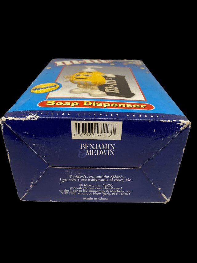 M&M's Soap Dispenser Yellow "Nuts" Collectible Y2K by Benjamin & Medwin - in box - toyscardscomics