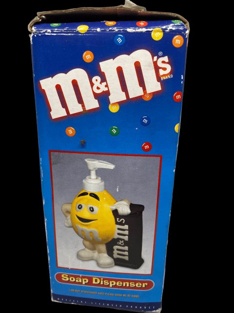 M&M's Soap Dispenser Yellow "Nuts" Collectible Y2K by Benjamin & Medwin - in box - toyscardscomics