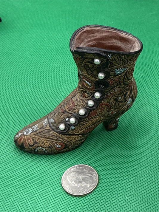 Popular Imports Victorian Boot Shoe Figurine Pearl Button Black Gold - toyscardscomics