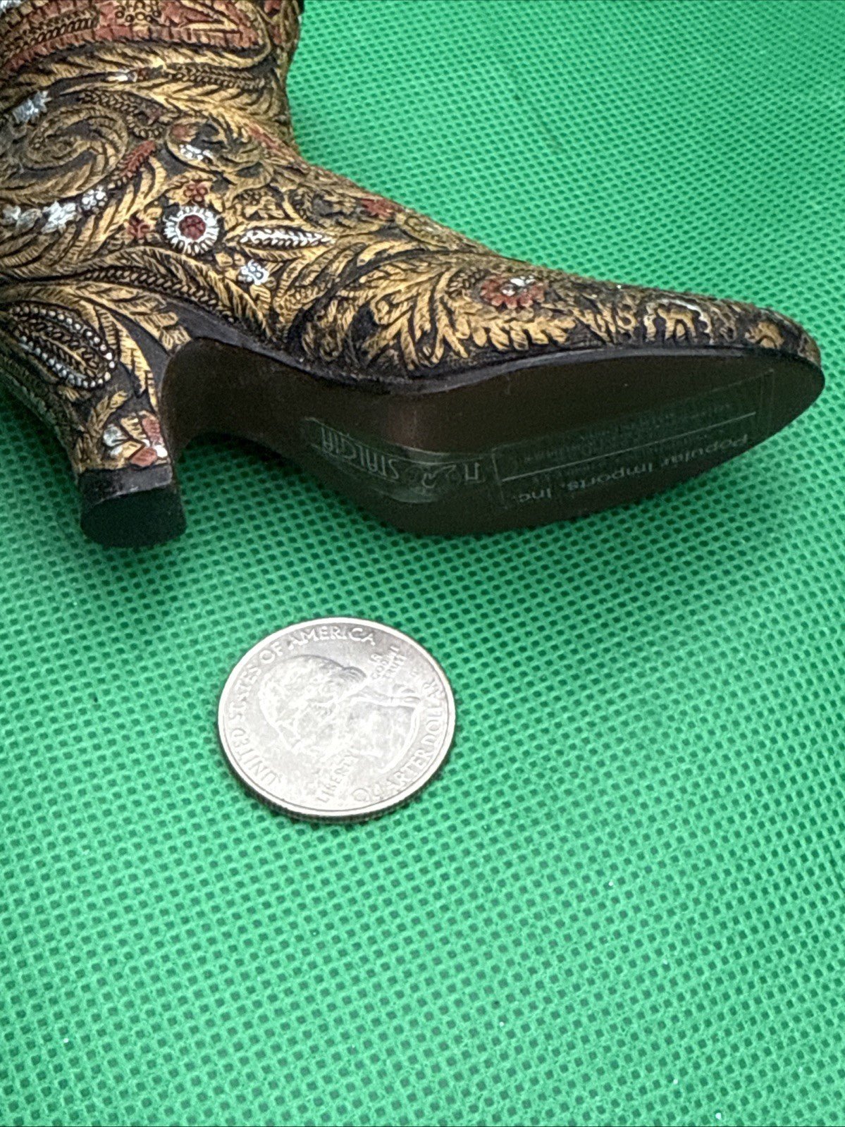 Popular Imports Victorian Boot Shoe Figurine Pearl Button Black Gold - toyscardscomics