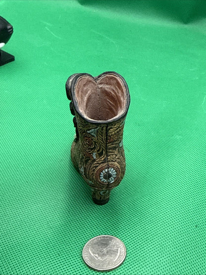 Popular Imports Victorian Boot Shoe Figurine Pearl Button Black Gold - toyscardscomics