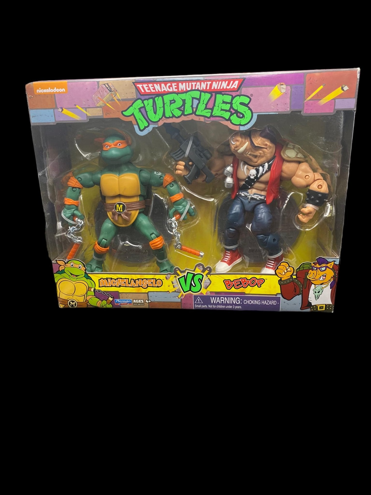 Teenage Mutant Ninja Turtles Michaelangelo vs Bebop Playmates Action Figure TMNT - toyscardscomics