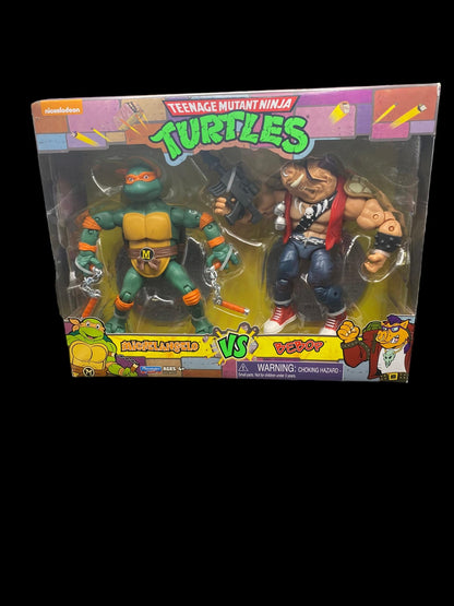Teenage Mutant Ninja Turtles Michaelangelo vs Bebop Playmates Action Figure TMNT - toyscardscomics
