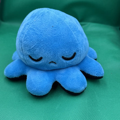 TeeTurtle Reversible Octopus Plush Orange And Black, Grumpy Angry blue sad - toyscardscomics