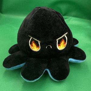 TeeTurtle Reversible Octopus Plush Orange And Black, Grumpy Angry blue sad