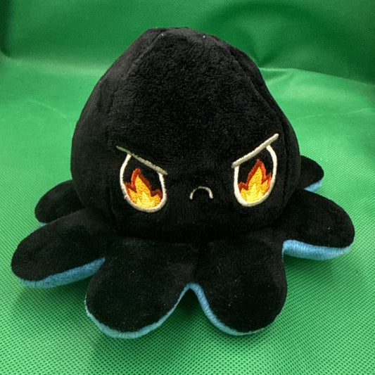 TeeTurtle Reversible Octopus Plush Orange And Black, Grumpy Angry blue sad - toyscardscomics