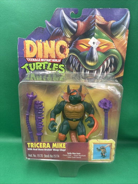 TMNT Tricera Mike NEW SEALED Dino Turtles 1997 Playmates on Card Michelangelo - toyscardscomics
