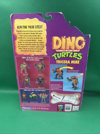 TMNT Tricera Mike NEW SEALED Dino Turtles 1997 Playmates on Card Michelangelo - toyscardscomics