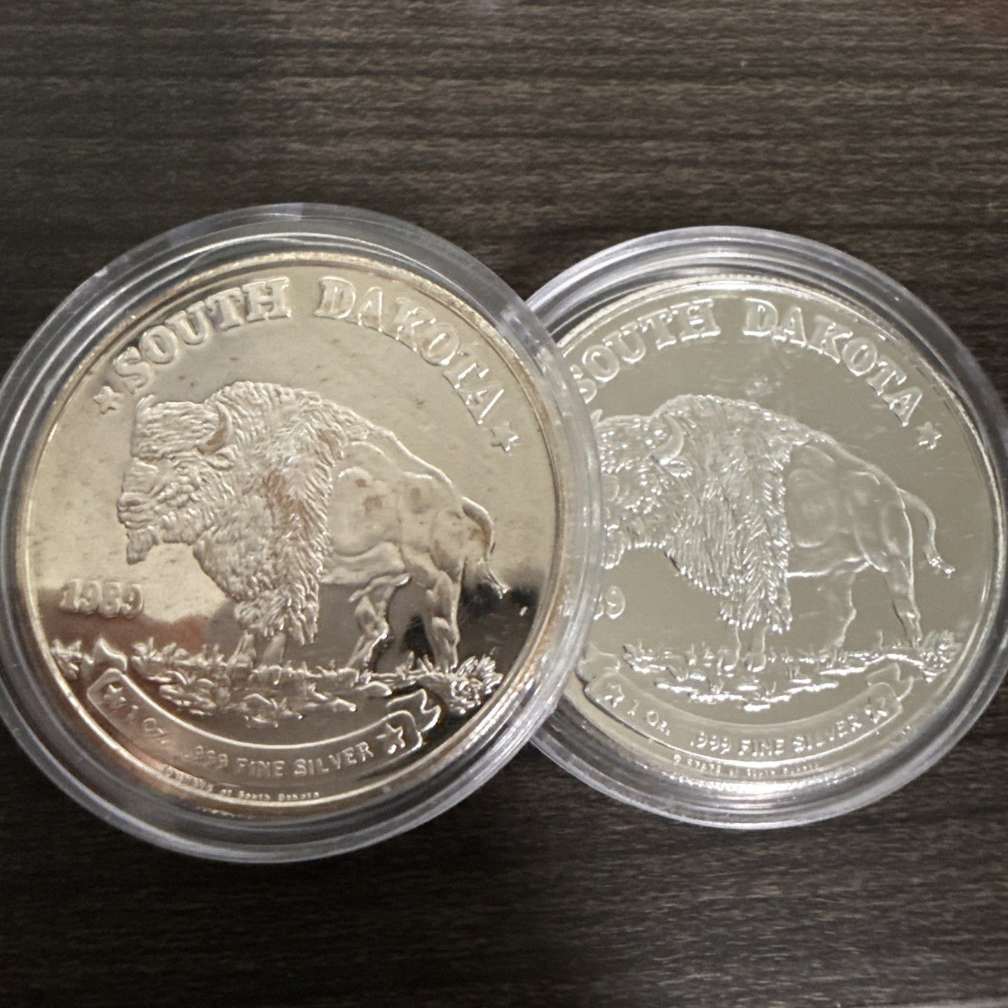 Two 1989 South Dakota Buffalo Vintage Rare Coin 1 Troy Oz .999 Fine Silver - toyscardscomics