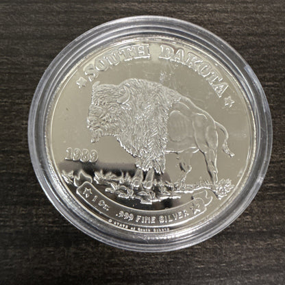 Two 1989 South Dakota Buffalo Vintage Rare Coin 1 Troy Oz .999 Fine Silver - toyscardscomics
