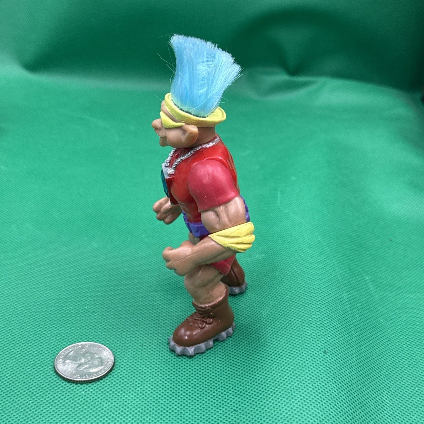 Vintage 1992 Ace Novelty Co. Muscle Troll Action Figure Blue Hair Red Outfit - toyscardscomics