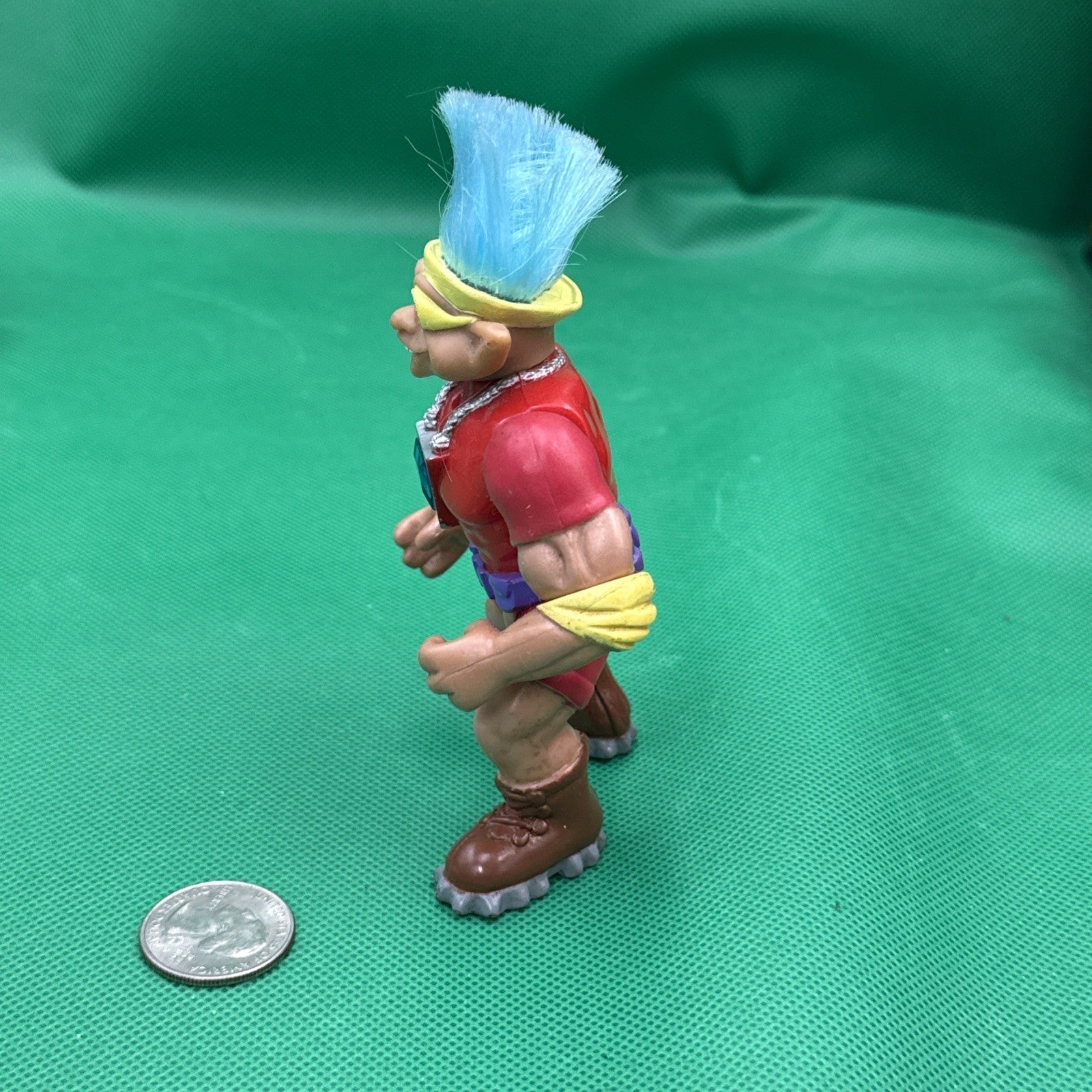 Vintage 1992 Ace Novelty Co. Muscle Troll Action Figure Blue Hair Red Outfit - toyscardscomics