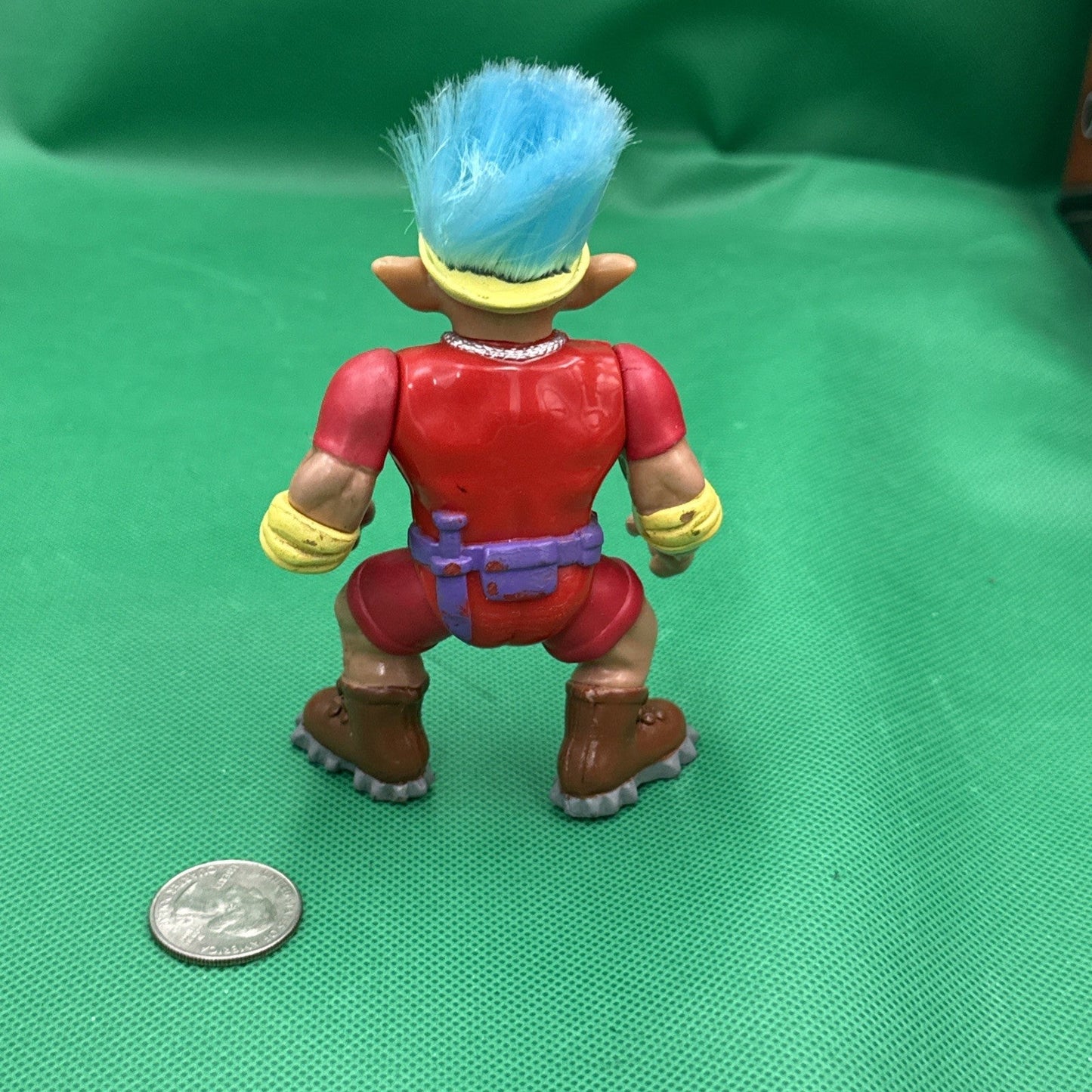 Vintage 1992 Ace Novelty Co. Muscle Troll Action Figure Blue Hair Red Outfit - toyscardscomics