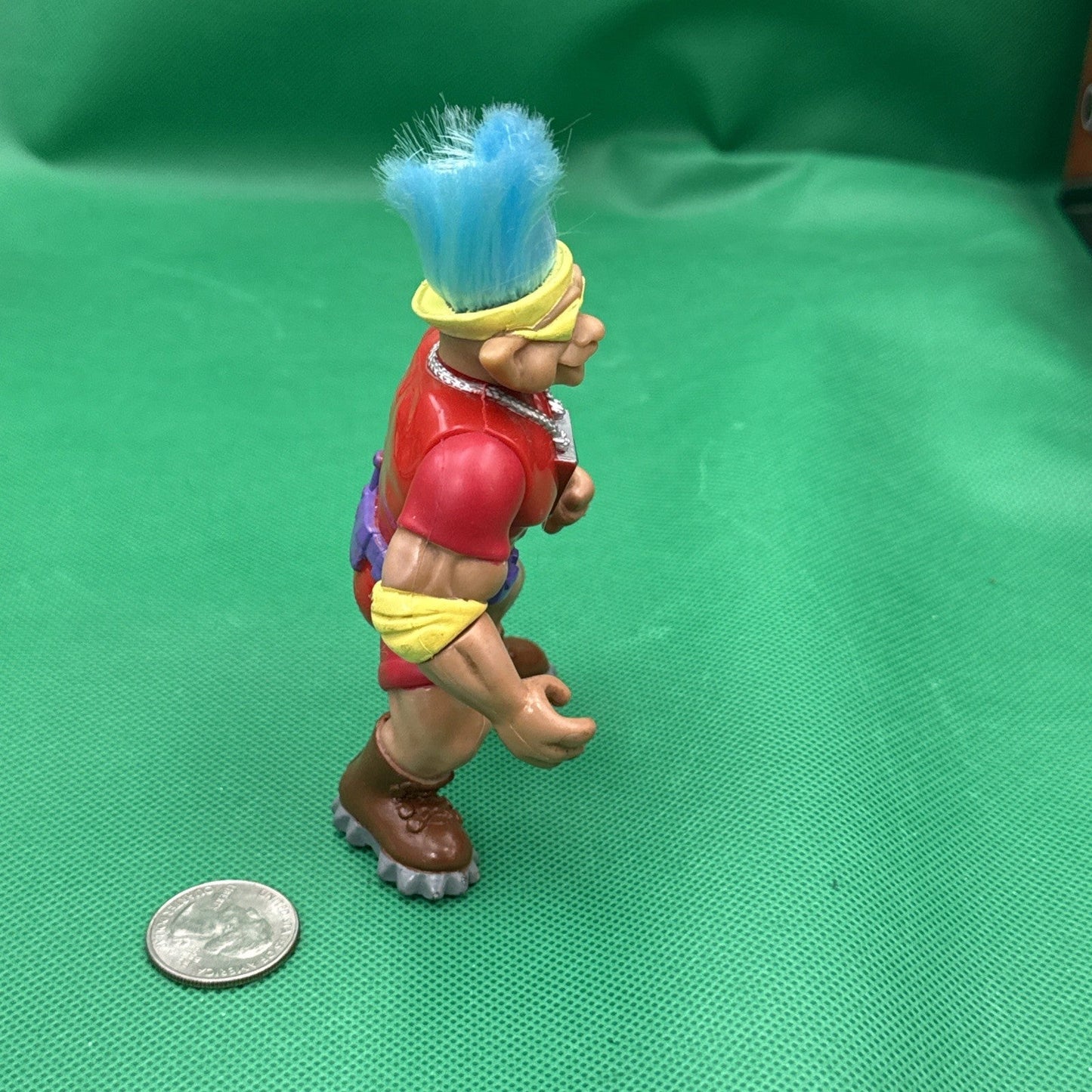 Vintage 1992 Ace Novelty Co. Muscle Troll Action Figure Blue Hair Red Outfit - toyscardscomics