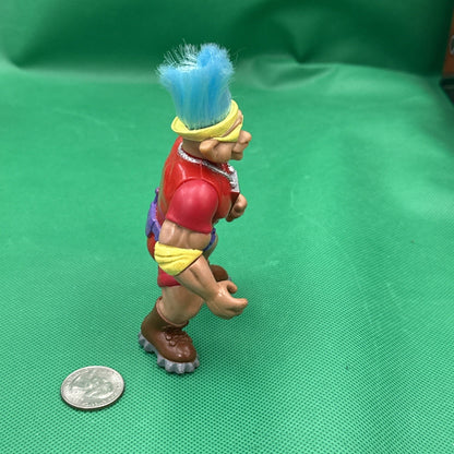 Vintage 1992 Ace Novelty Co. Muscle Troll Action Figure Blue Hair Red Outfit - toyscardscomics