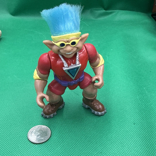Vintage 1992 Ace Novelty Co. Muscle Troll Action Figure Blue Hair Red Outfit - toyscardscomics