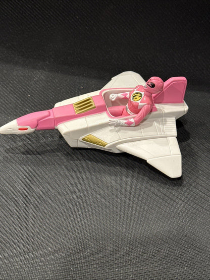 Vintage 1995 SABAN White & Pink Spacecraft on 4 Wheels With Pink Power Ranger - toyscardscomics