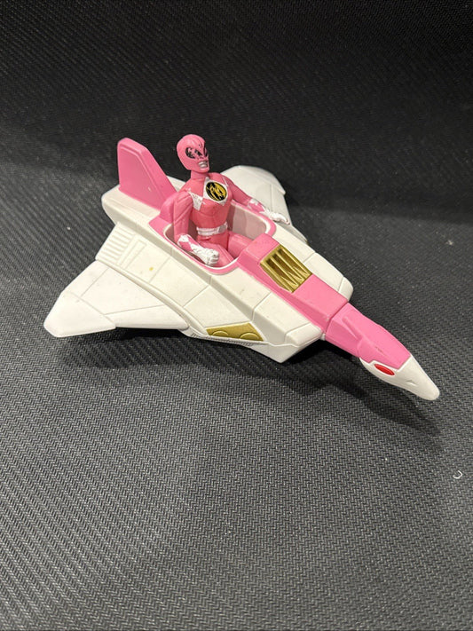 Vintage 1995 SABAN White & Pink Spacecraft on 4 Wheels With Pink Power Ranger - toyscardscomics