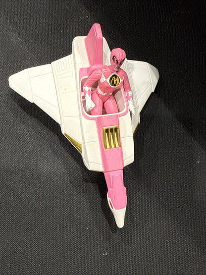 Vintage 1995 SABAN White & Pink Spacecraft on 4 Wheels With Pink Power Ranger - toyscardscomics
