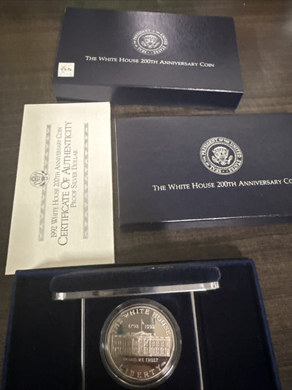 White House 200th Anniversary 1992 - W Silver Proof $1 with Box & COA - toyscardscomics