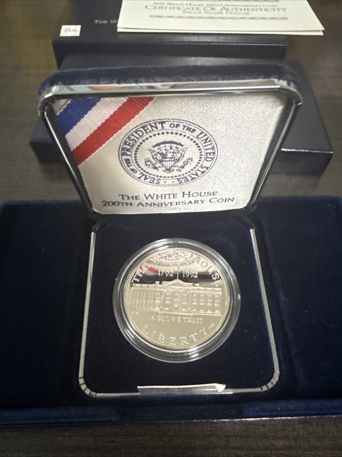 White House 200th Anniversary 1992 - W Silver Proof $1 with Box & COA - toyscardscomics