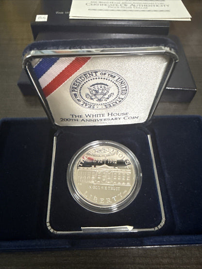 White House 200th Anniversary 1992 - W Silver Proof $1 with Box & COA - toyscardscomics